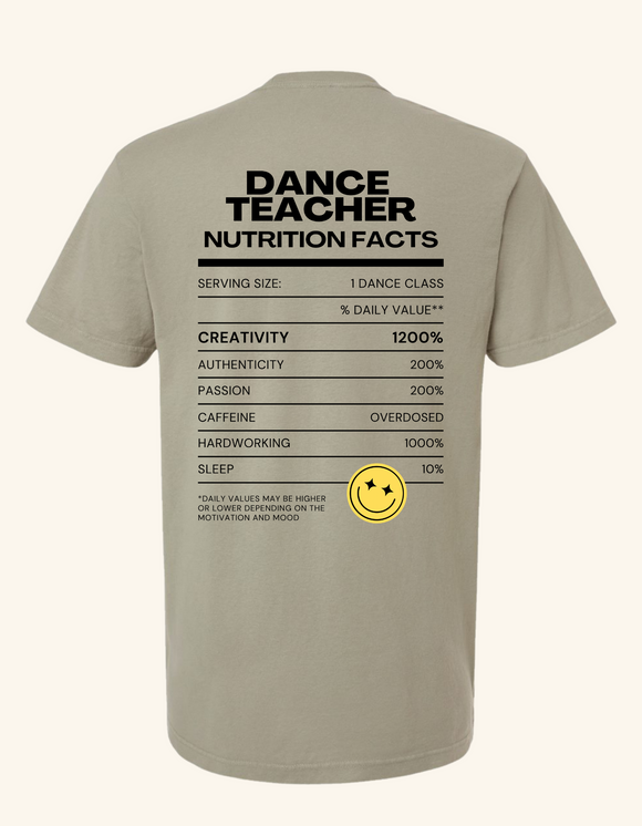 Dance Teacher Nutrition Facts - Adult T-Shirt