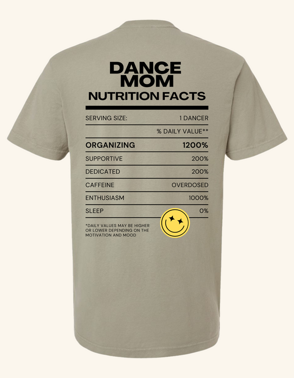 Dance Mom Nutrition Facts - Adult T-Shirt